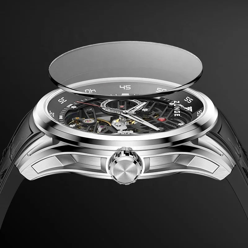 Luxury Fully Automatic Hollow Dial Mechanical Men's Watch Multifunctional Luminous Leather Strap Fashionable Business Watch