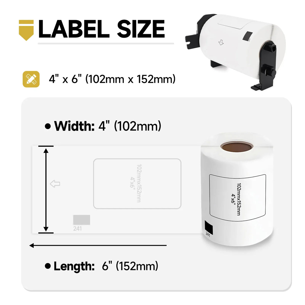 White thermal label tape, 4 x 6 in (102 x 152 mm) for QL printer