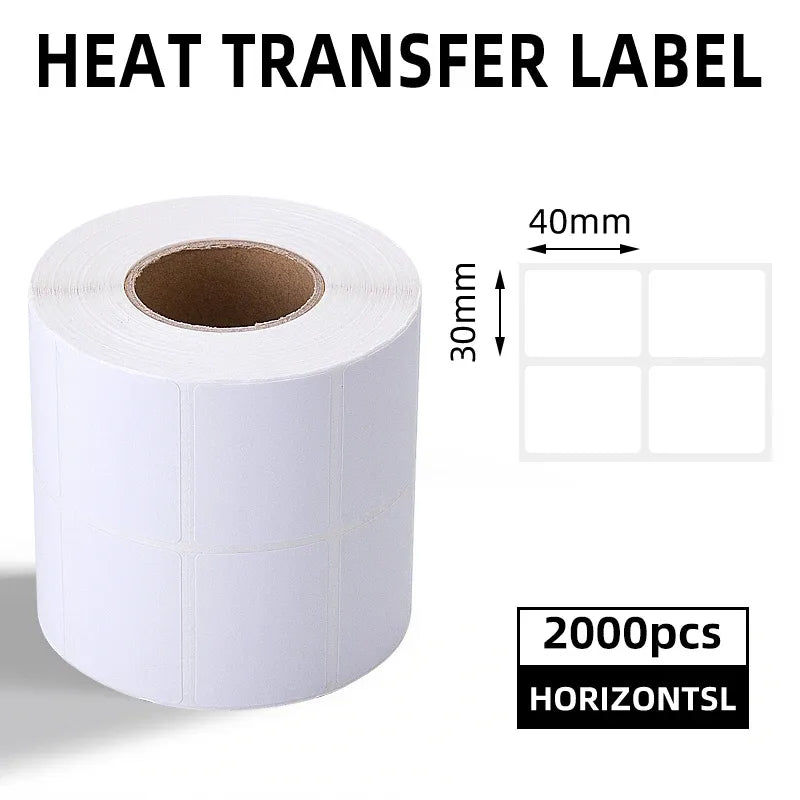 White thermal label roll with blank label layout and roll core