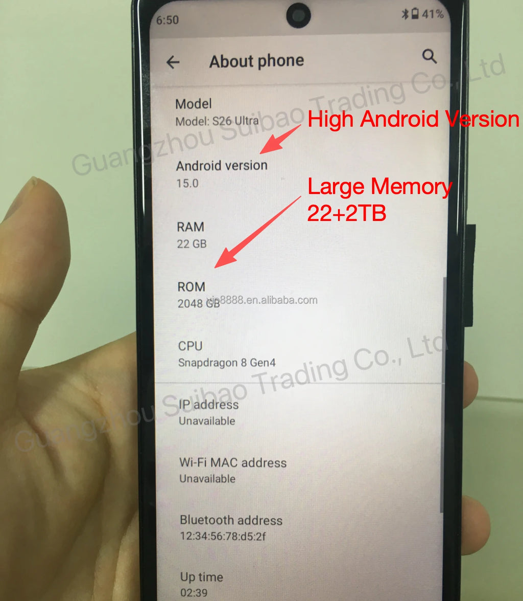 S26 Ultra smartphone featuring 7.3 inch display, Android 15, 108MP camera, and 22GB RAM in gallery view position 8
