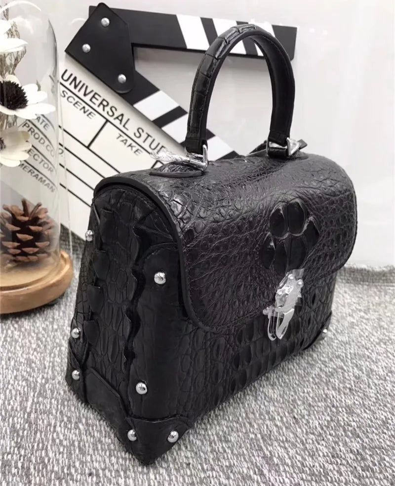Fashion Design Genuine Crocodile Leather Women Small Purple Purse Authentic Real Leather Lady Female Orange Studs Handbag