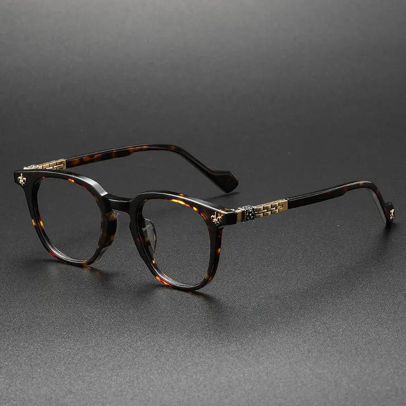 9681 Designer Brand Luxury Eyeglasses Montura Gafas Retail Eyewear Frames with Titanium and AC Lens Printed Pattern