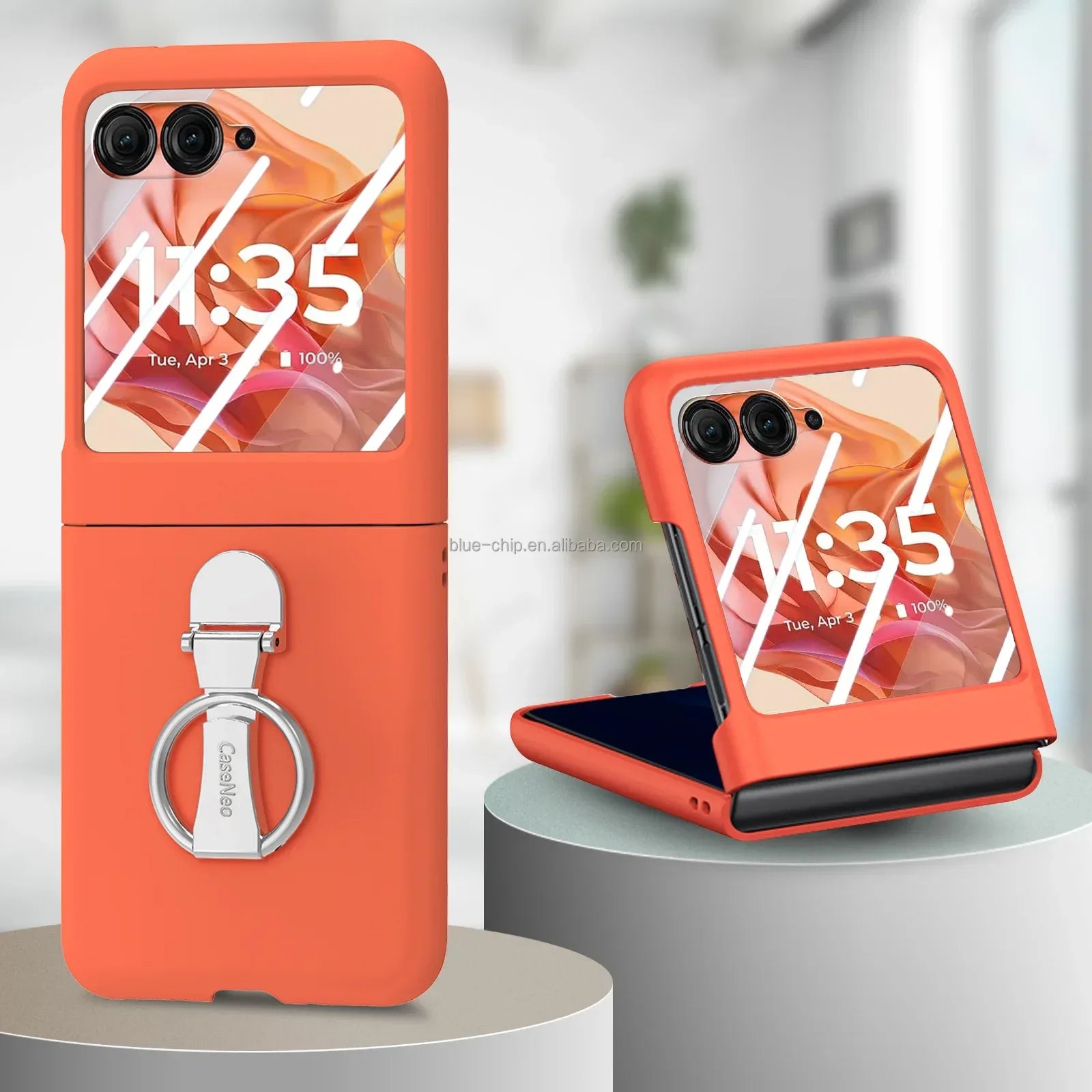 Motorola Razr 50 Ultra Case with Screen Protector - Pink Ring Orange (With Steel film) OPP Bag Tidesmit