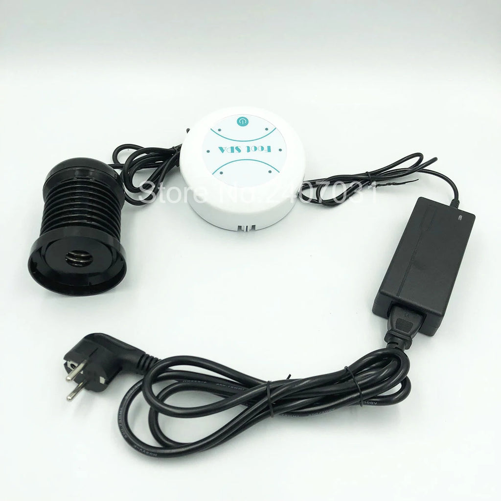 Electric ion detox foot spa machine set with controller, black ion array, and power adapter on white background.