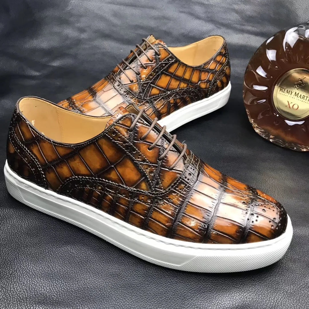 Hot Selling Alligator Skin Luxury Men's Sneakers Customizable Crocodile Leather Walking Styles Casual Flat Shoes Men