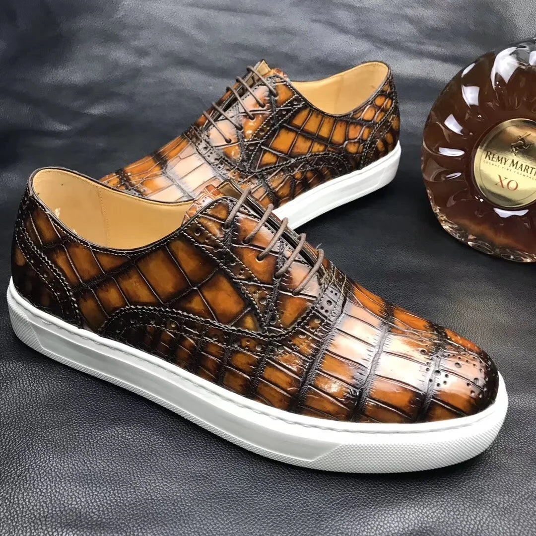 Hot Selling Alligator Skin Luxury Men's Sneakers Customizable Crocodile Leather Walking Styles Casual Flat Shoes Men