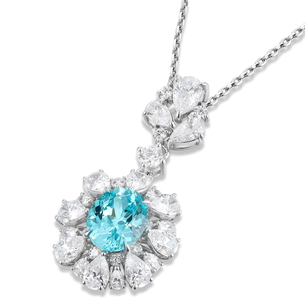 RTS Luxury Jewelry  Necklace S925 Sterling Silver Pendant 5A White Cubic Zirconia Lab Grown Paraiba Fine Necklaces Pendant