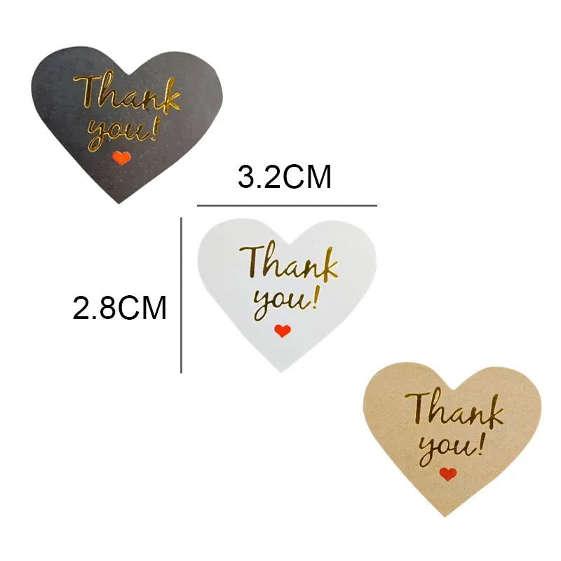 Thank you heart adhesive seal stickers with size guide: 2.8 cm and 3.2 cm