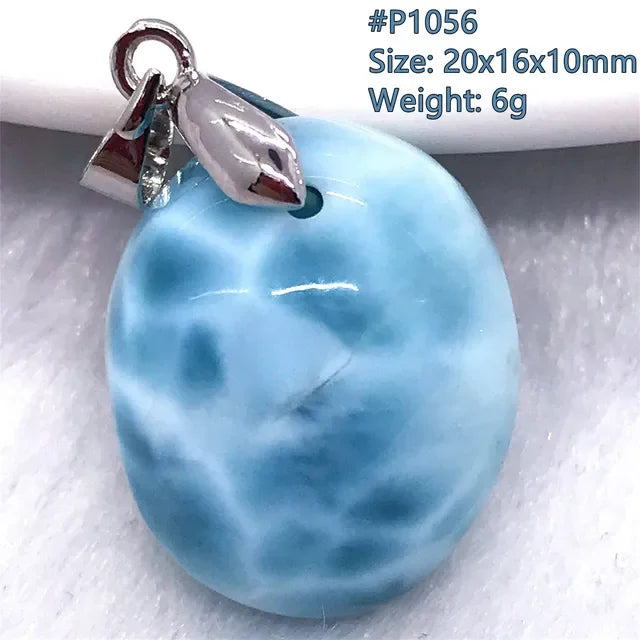 Natural Blue Larimar Trendy Necklace Pendant Women Men Gift Beads 925 Sterling Silver Dominica Water Drop Crystal Stone Jewelry