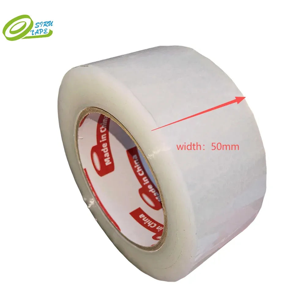 Clear packing tape roll, 50mm width shown on tape end