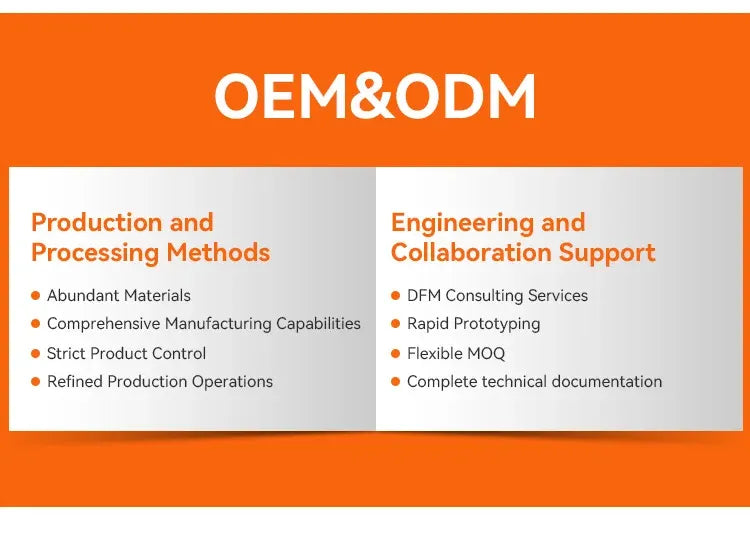 OEM&ODM brochure panel listing production and engineering support