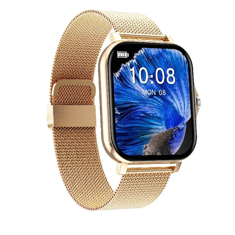 Smartwatch Fitness Tracker with Bluetooth Calling & Heart Rate Monitor 11 Gold Mesh Steel Strap Y13 My Store