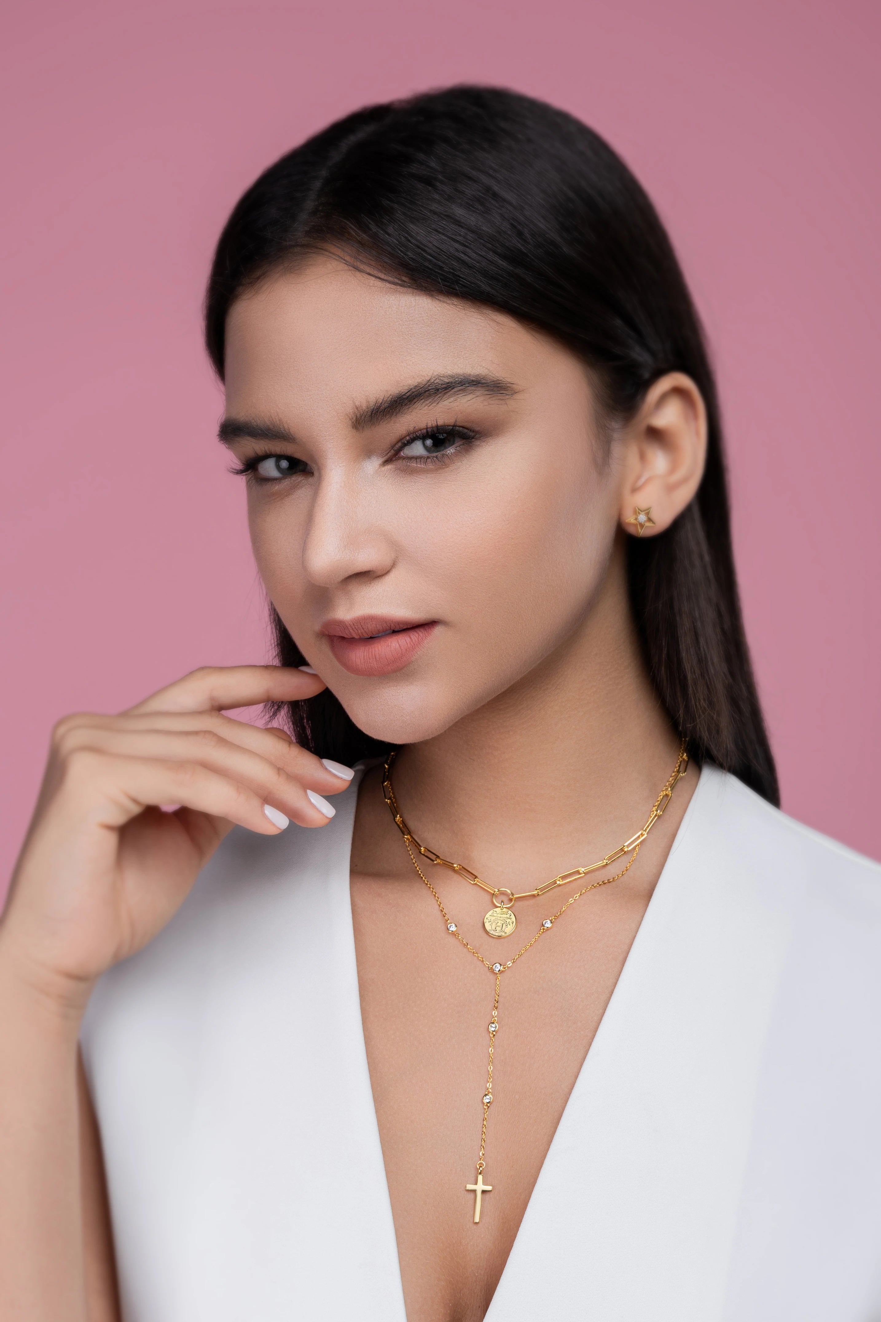 Factory Price Vintage Coin Cross Moissanite Layered Necklace, D Color VVS1 Bezel Set Design, Romantic Statement Necklaces