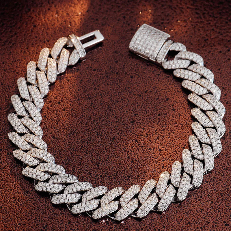 2rows 8mm 10mm 12mm 15mm S925 Silver GRA Moissanite Necklace  Bracelet  Mans Hiphop Cuban Link Chain for Fashion Jewelry