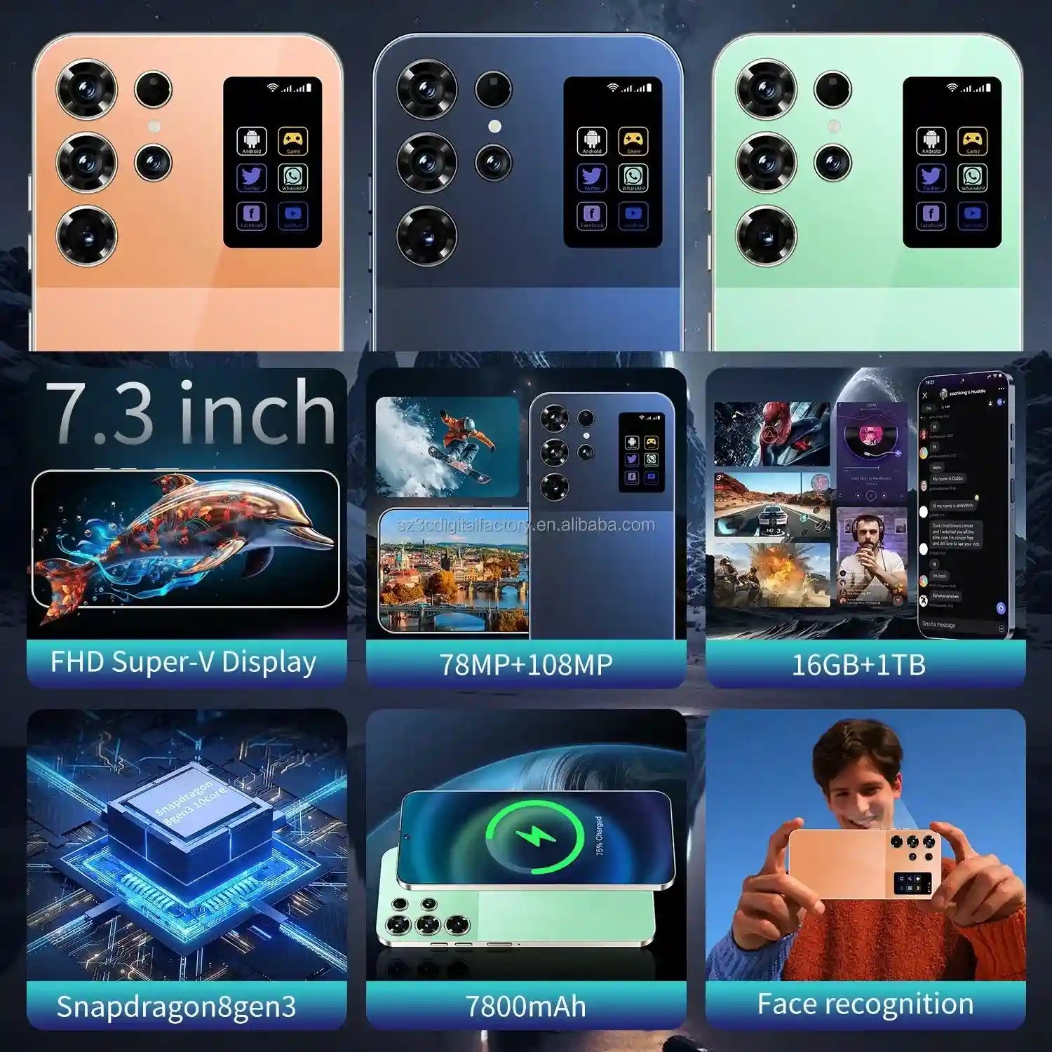 S26 Ultra 5G Smartphone, 16GB RAM, 1TB Storage, Dual SIM, Orange Tidesmit