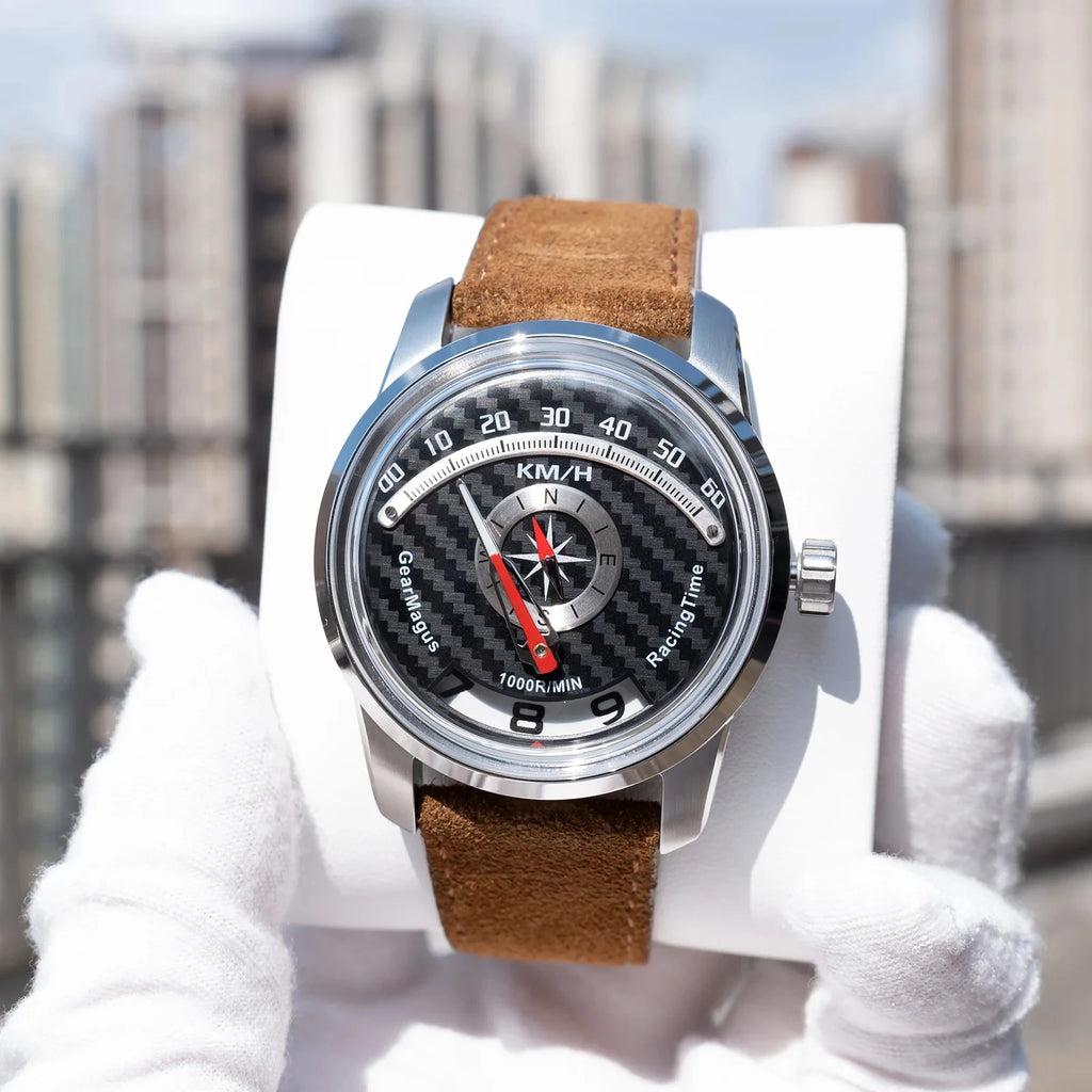 Racing Time Luxury Men Mechanical Wristwatch Sw200 Automatic Retrograde Design & Sapphire Luminous Carbon Fiber Dial Watches