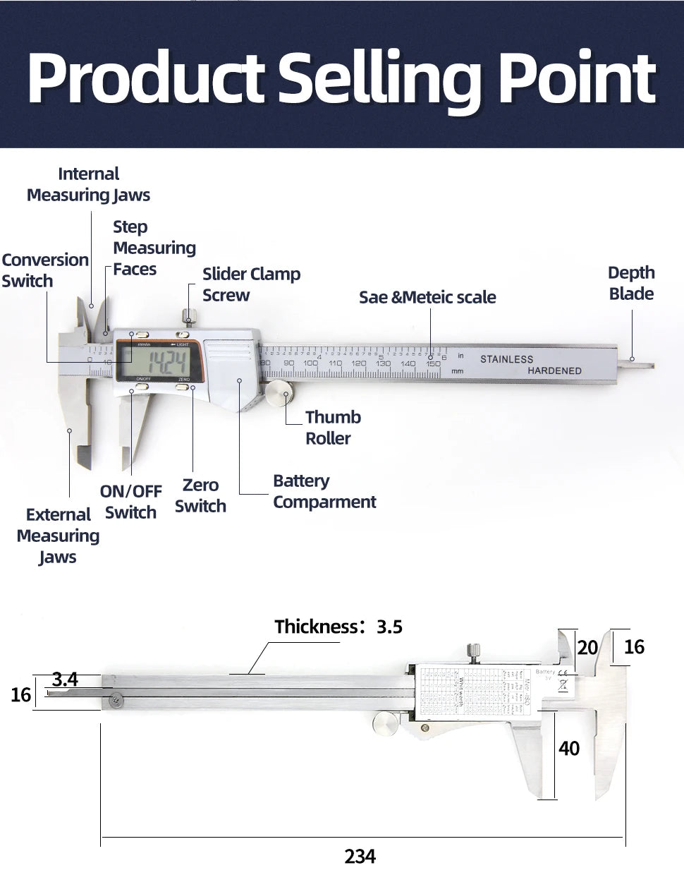 Metal Caliper Digital Pachometer Professional Vernier Caliber Measuring Tools Woodworking Thickness Gauge Depth Electronic Ruler