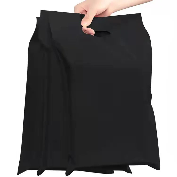 Black poly square mailing bag with carry handle and front flap