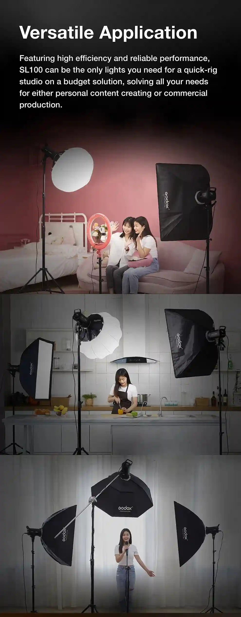 Godox SL100D LED Video Light 100W 5600K Bowens Mount Studio Kit Tidesmit
