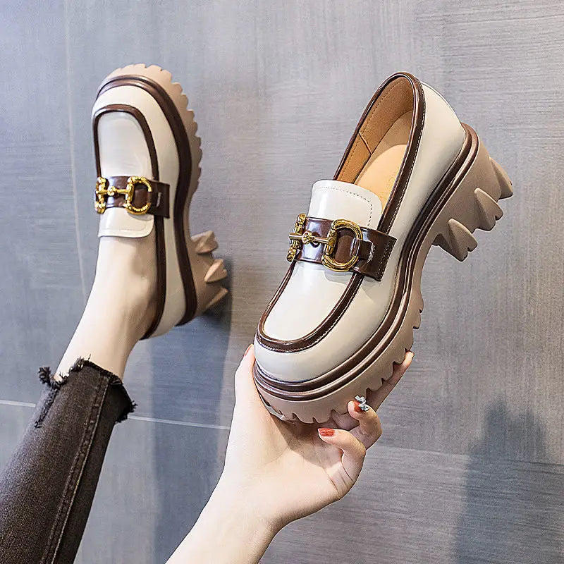YiXin Womens Loafers 2025 New Fashion PU Leather High Pumps Women Shoes Casual High Quality Ladies Loafers