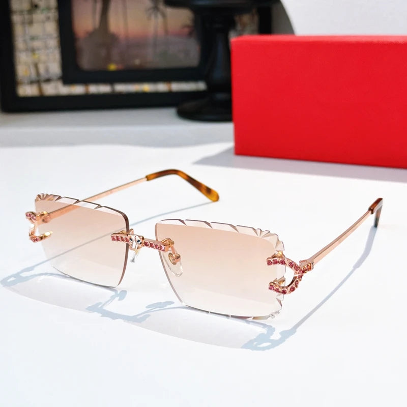 High End Luxury Diamond Sun Glasses Women Men Rimless Shades Trendy Brand Designer Frameless Sunglasses Unisex