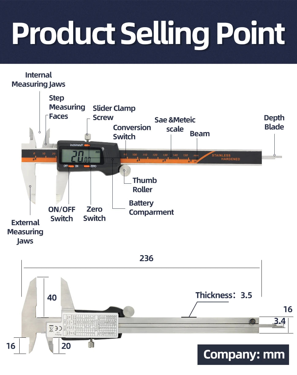 Metal Caliper Digital Pachometer Professional Vernier Caliber Measuring Tools Woodworking Thickness Gauge Depth Electronic Ruler