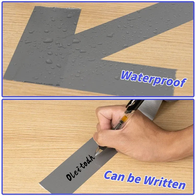 Grey silver duct tape applied diagonally over a wooden surface