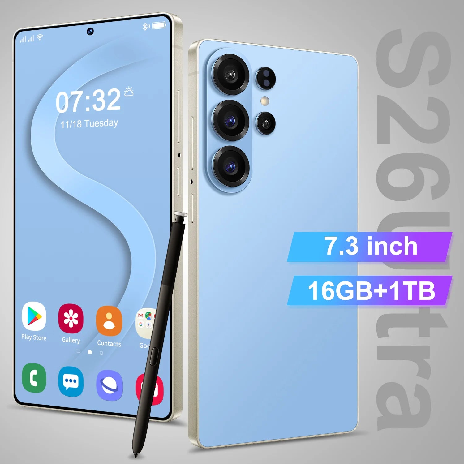 S26 Ultra 5G gaming smartphone with 16GB RAM 1TB storage and 108MP camera Android 15 dual SIM side profile view