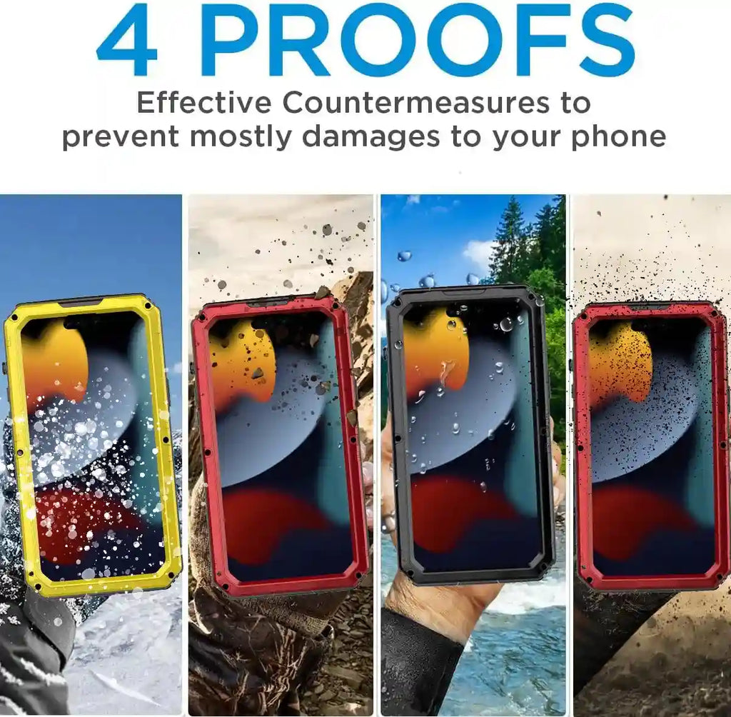 Waterproof iPhone 16 Case - Metal Armor Red Kickstand Cover Tidesmit