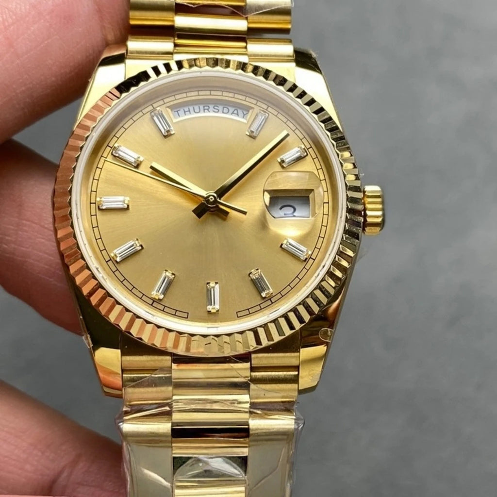 Luxury Elite Men's Date Display Mechanical Watch Waterproof Sapphire Crystal Gold-Tone Stainless Steel for Daily Business Watch