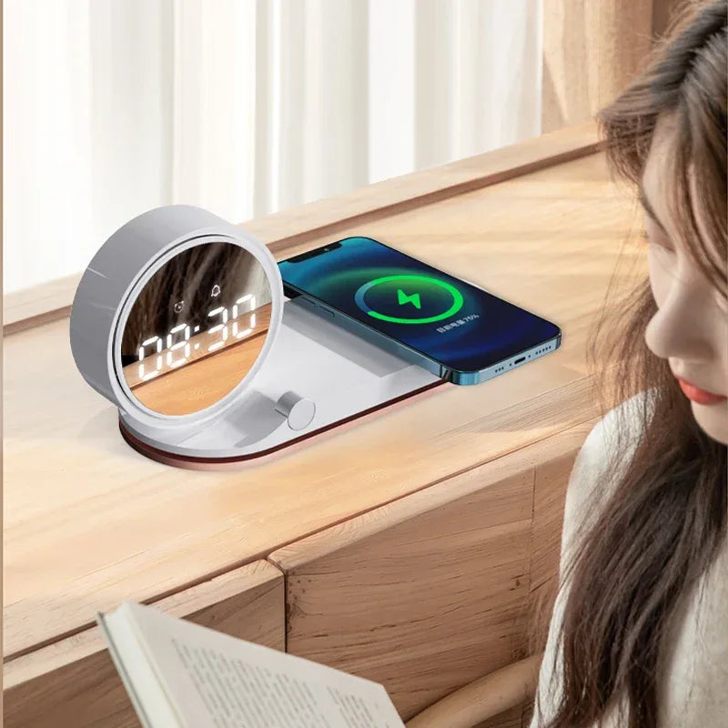 3-in-1 Wireless Charger with Digital Clock - 15W Fast Charge (White) Tidesmit