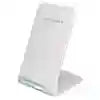 White wireless charging stand with a slim, angled profile for propping up smartphones.
