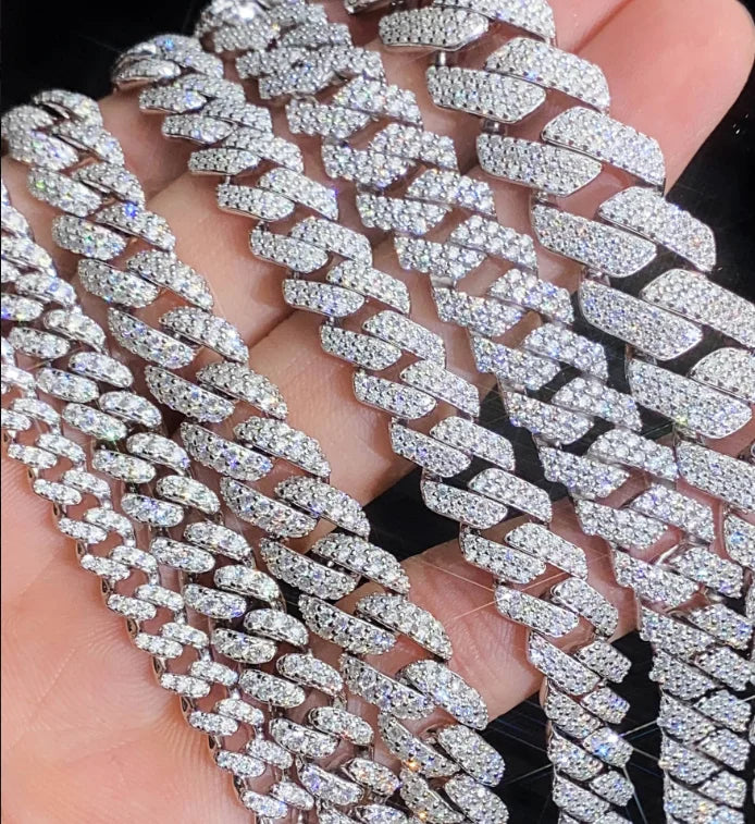 2rows 8mm 10mm 12mm 15mm S925 Silver GRA Moissanite Necklace  Bracelet  Mans Hiphop Cuban Link Chain for Fashion Jewelry