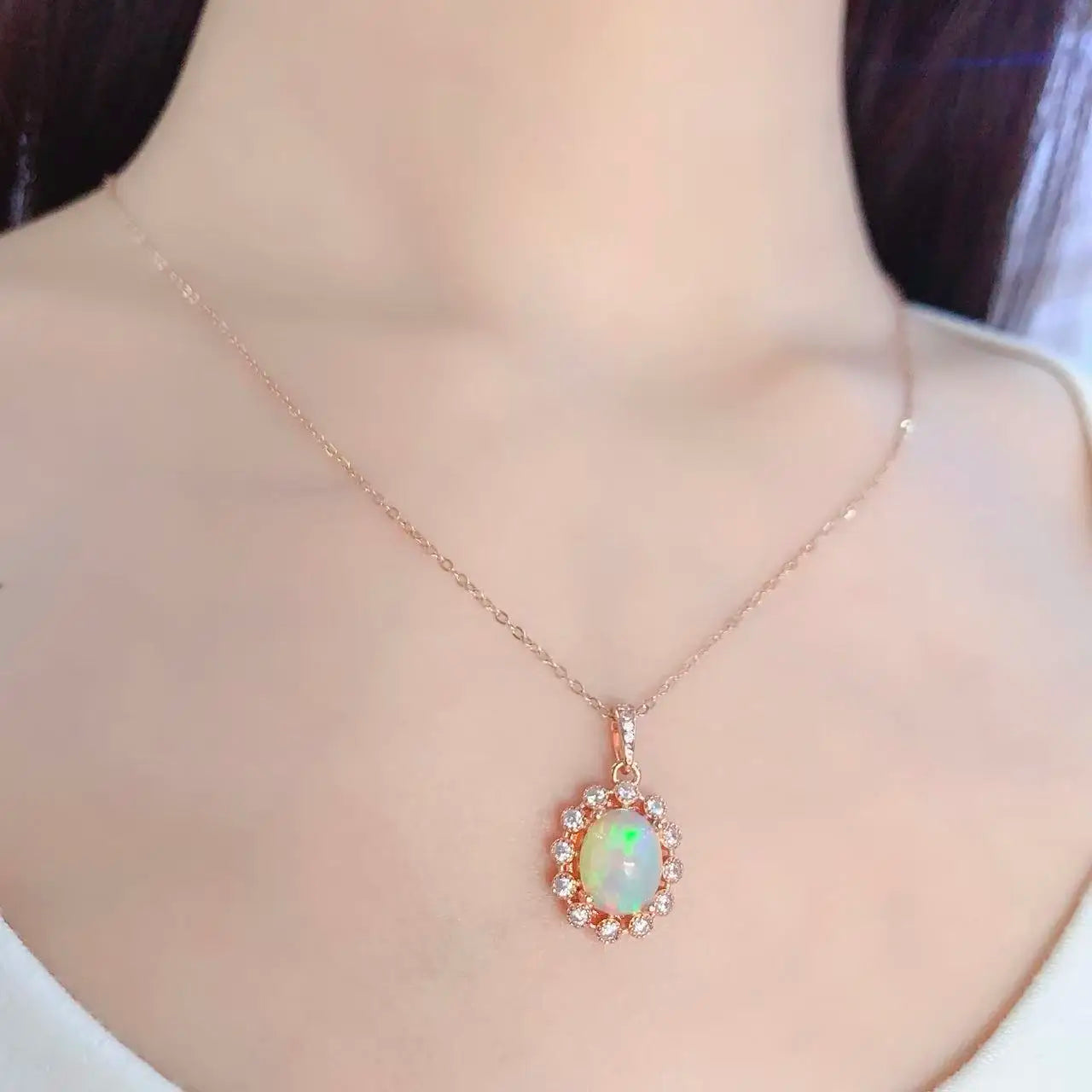 Hot Sale 925 Sterling Silver Natural Opal 18K Gold Plated Fine Fashion Vintage Custom Jewelry Pendant Necklaces for Women