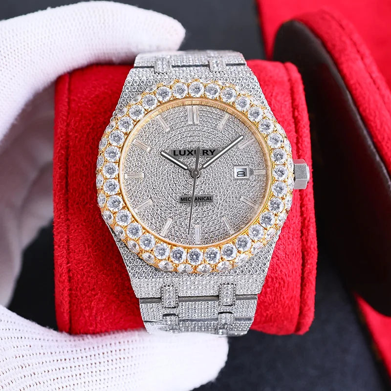 Wholesale Customized High Quality Iced Out Men's Mechanical Diver Watch Water Resistant with Moissanite & Diamond Tester