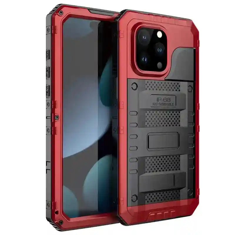 Waterproof iPhone 16 Case - Metal Armor Red Kickstand Cover Red Retail box Tidesmit