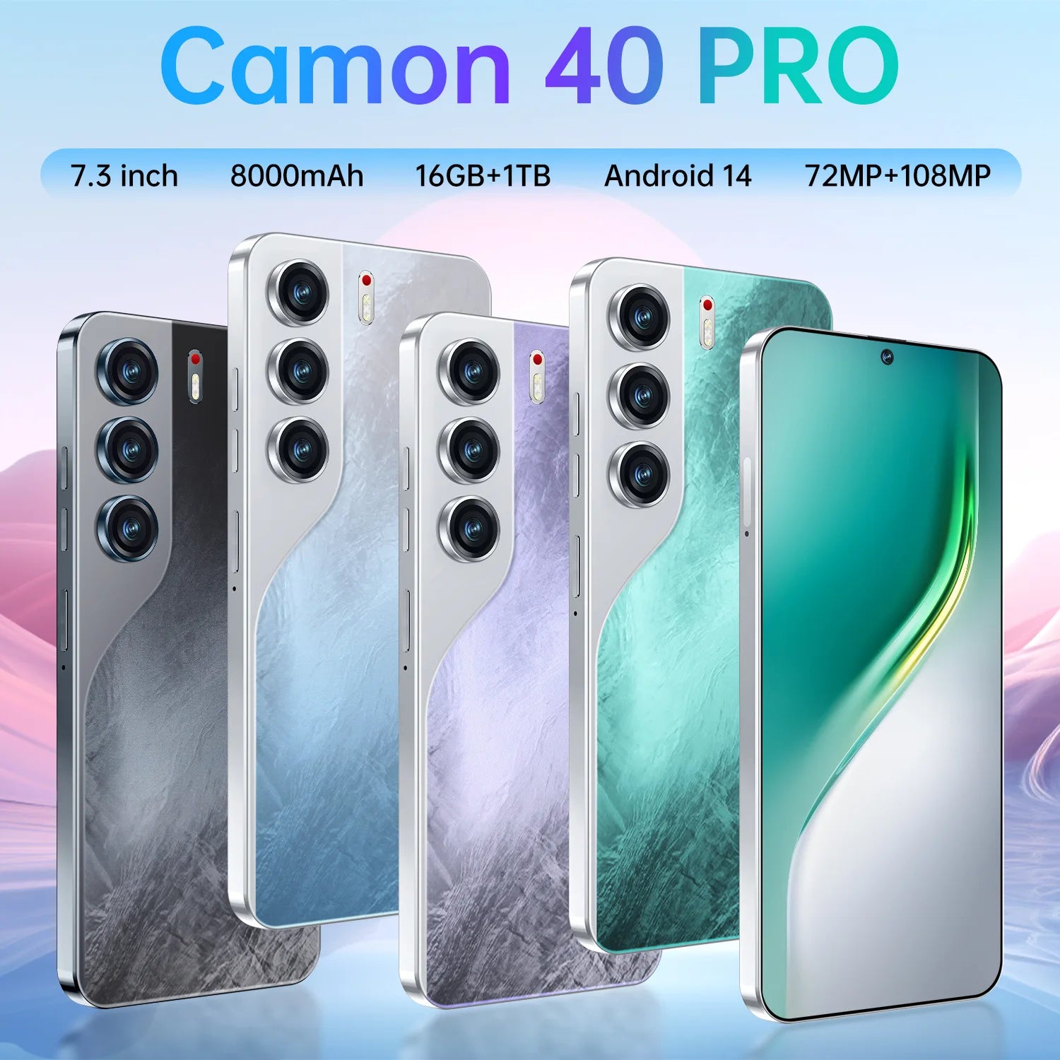22G+2TB 2025 New 5G Smartphone Origin Camon 40 Pro Best Selling Gaming Phone  7.3 Inch Large HD Screen LTE Cellular Smartphone