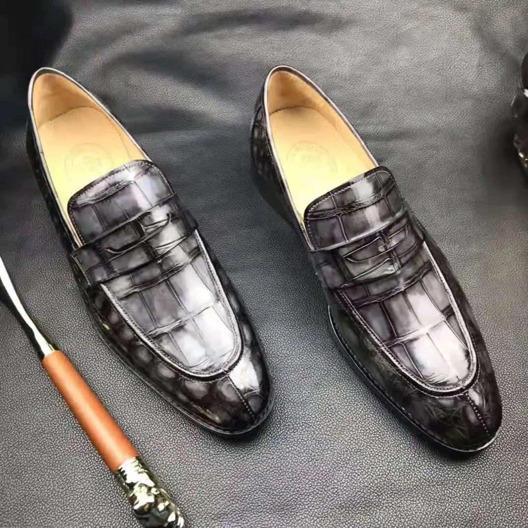 Goodyear Luxury Casual Shoes Mens Fashion crocodile Leather Shoes Loafers Business Elegant Alligator Dresses Men's Casual Shoes