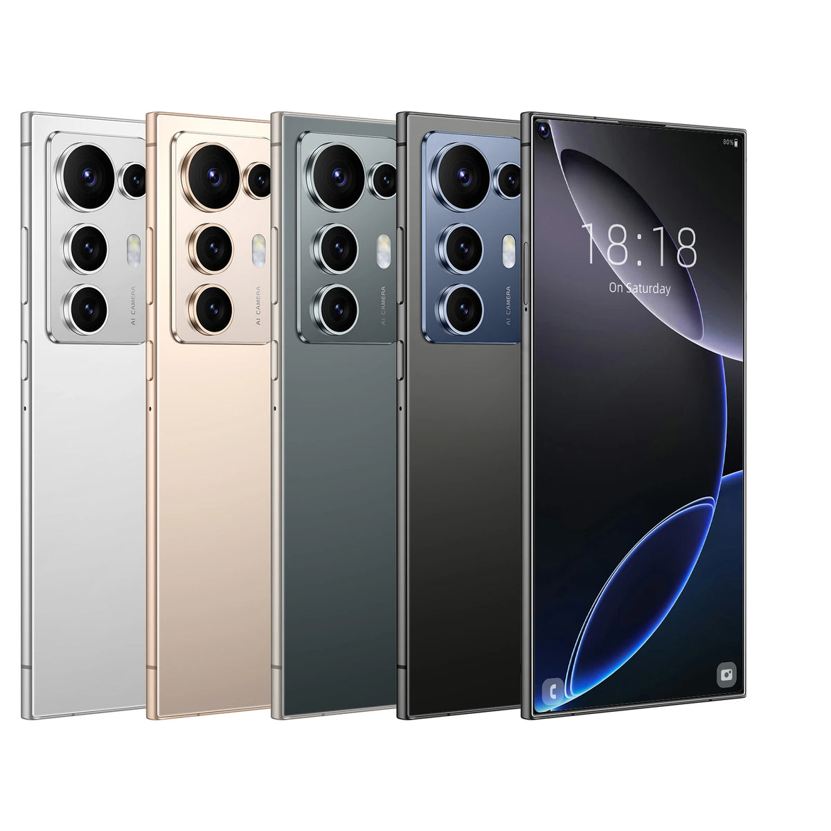 Five S26 Ultra 5G smartphones shown together, assorted backs and triple rear camera modules