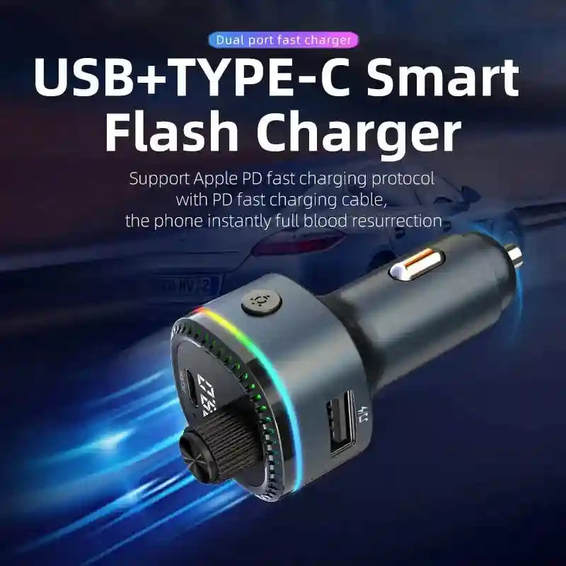 Bluetooth FM Transmitter Car Adapter with Type C Fast Charging Tidesmit