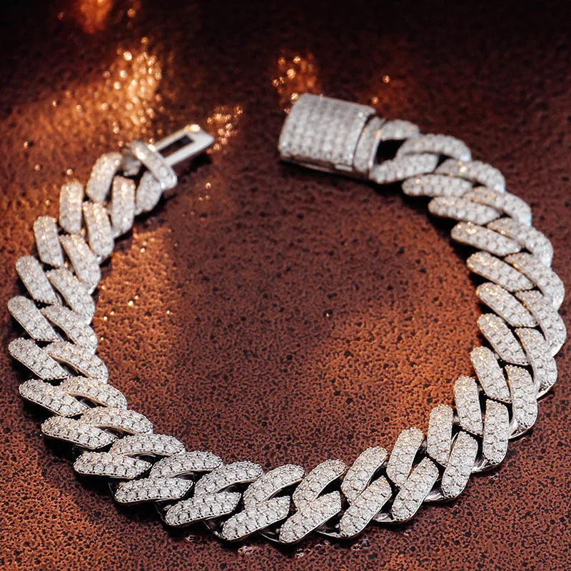 2rows 8mm 10mm 12mm 15mm S925 Silver GRA Moissanite Necklace  Bracelet  Mans Hiphop Cuban Link Chain for Fashion Jewelry