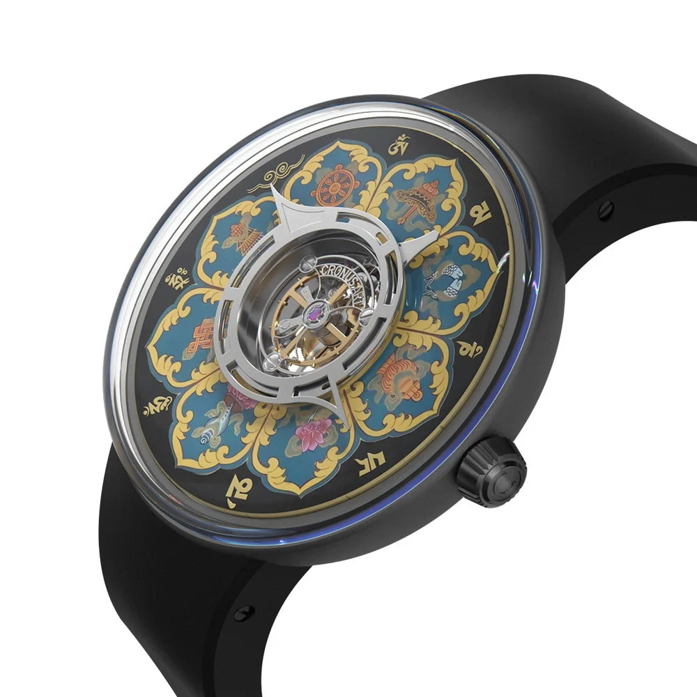 Edition Luxury Men's Tourbillon Mechanical Watches  Mandala Dial Design Titanium Case Chinese-Style Inspiration Oem Watches