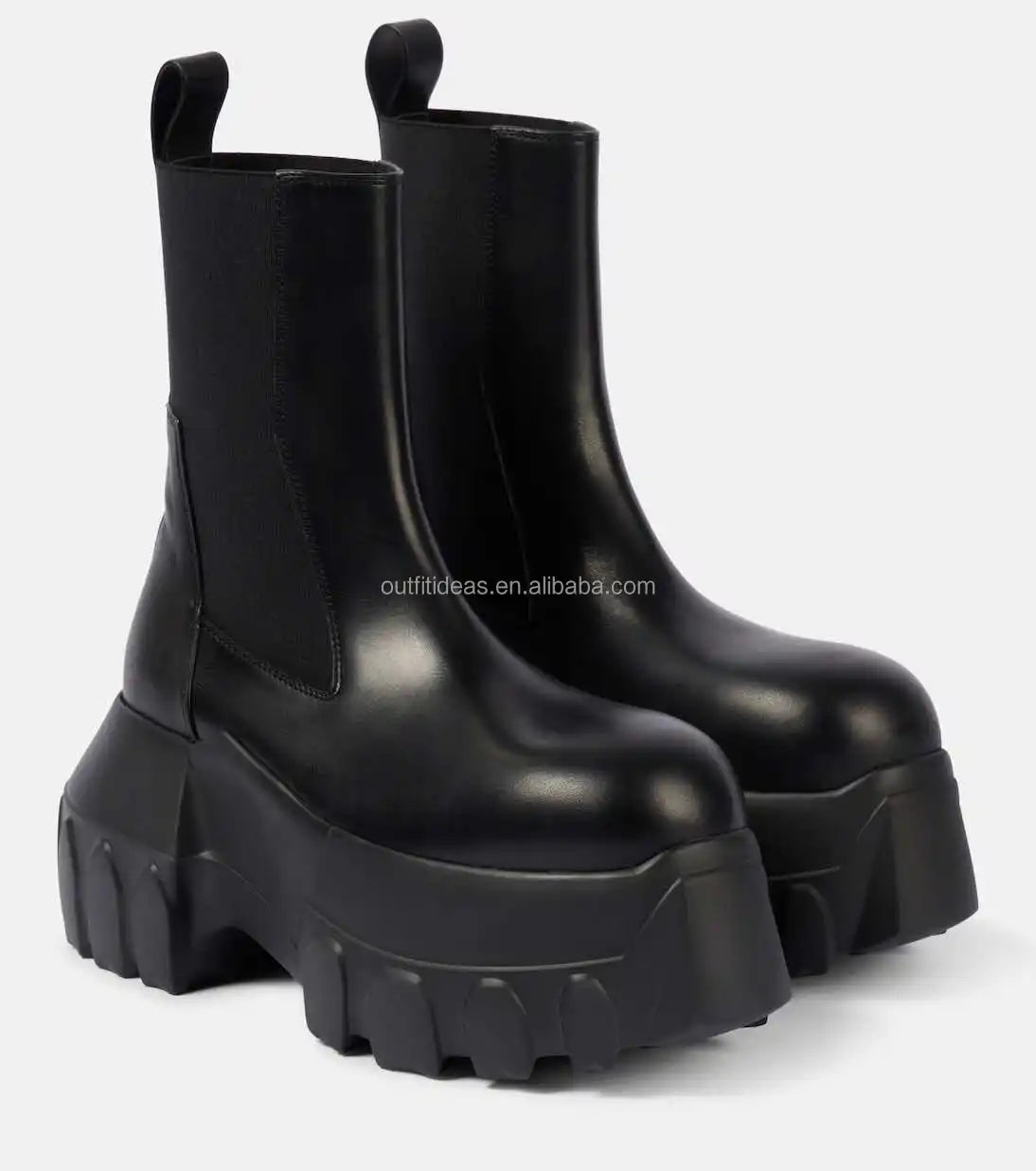 Round Toe Calf Leather Original Women Men Platform Dress Shoes Elasticated Panelled Boots Mega Tractor Leather Men Chelsea Boots