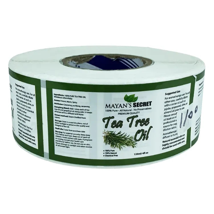 Glossy waterproof label sticker roll with green border design on the label strip
