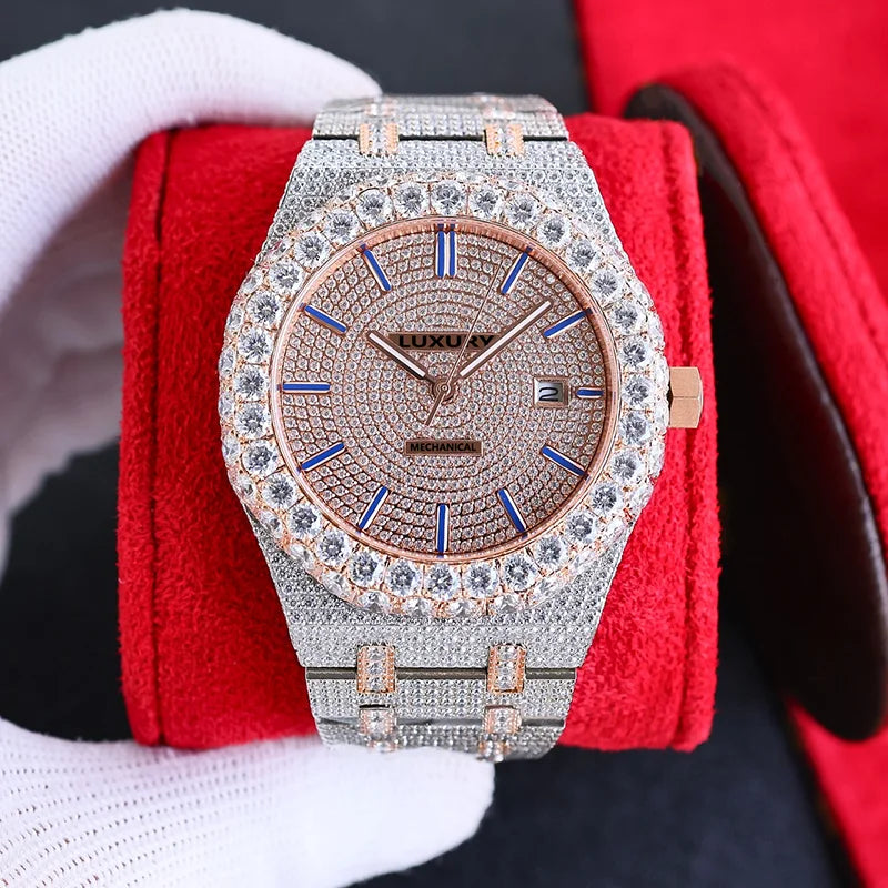 Wholesale Customized High Quality Iced Out Men's Mechanical Diver Watch Water Resistant with Moissanite & Diamond Tester