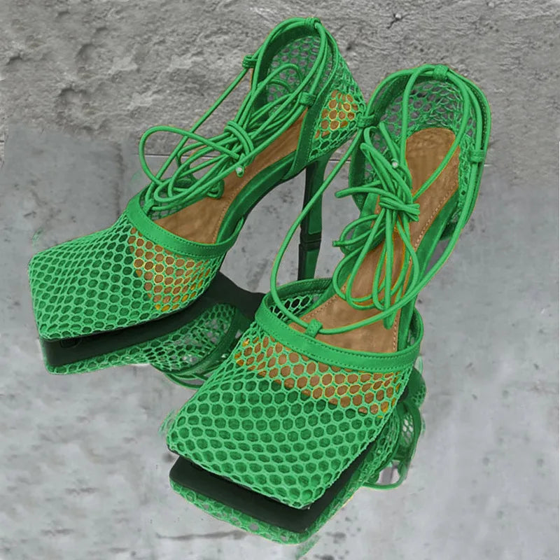 2026 Cute Party Club Hollow Out Mesh Luxury Heeled Sandals High Heels Shoes for Women
