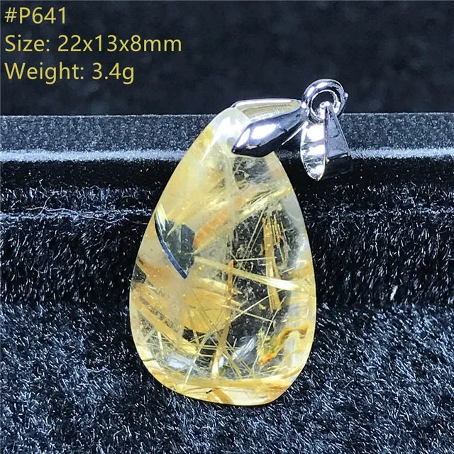 Natural Gold Rutilated Quartz Sterling Silver Pendant Necklace for Women & Men Healing Wealth Gift CCGTC Certified AAAAA