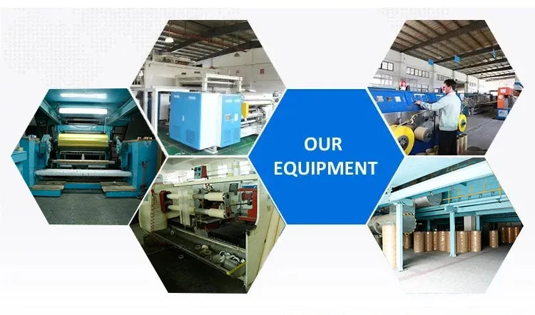 Adhesive tape equipment banner showing manufacturing machines and tape production areas
