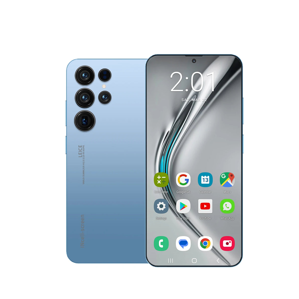 S26 Ultra 5G smartphone, light blue, quad rear cameras and front touchscreen