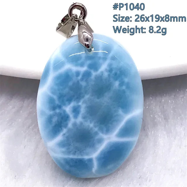 Natural Blue Larimar Trendy Necklace Pendant Women Men Gift Beads 925 Sterling Silver Dominica Water Drop Crystal Stone Jewelry